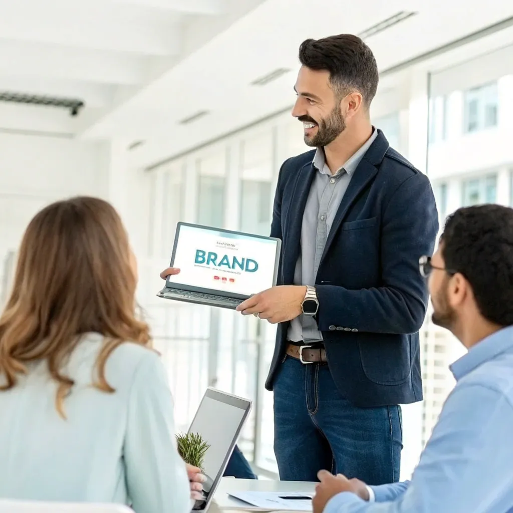 Michael Rodriguez presenting a branding concept to clients