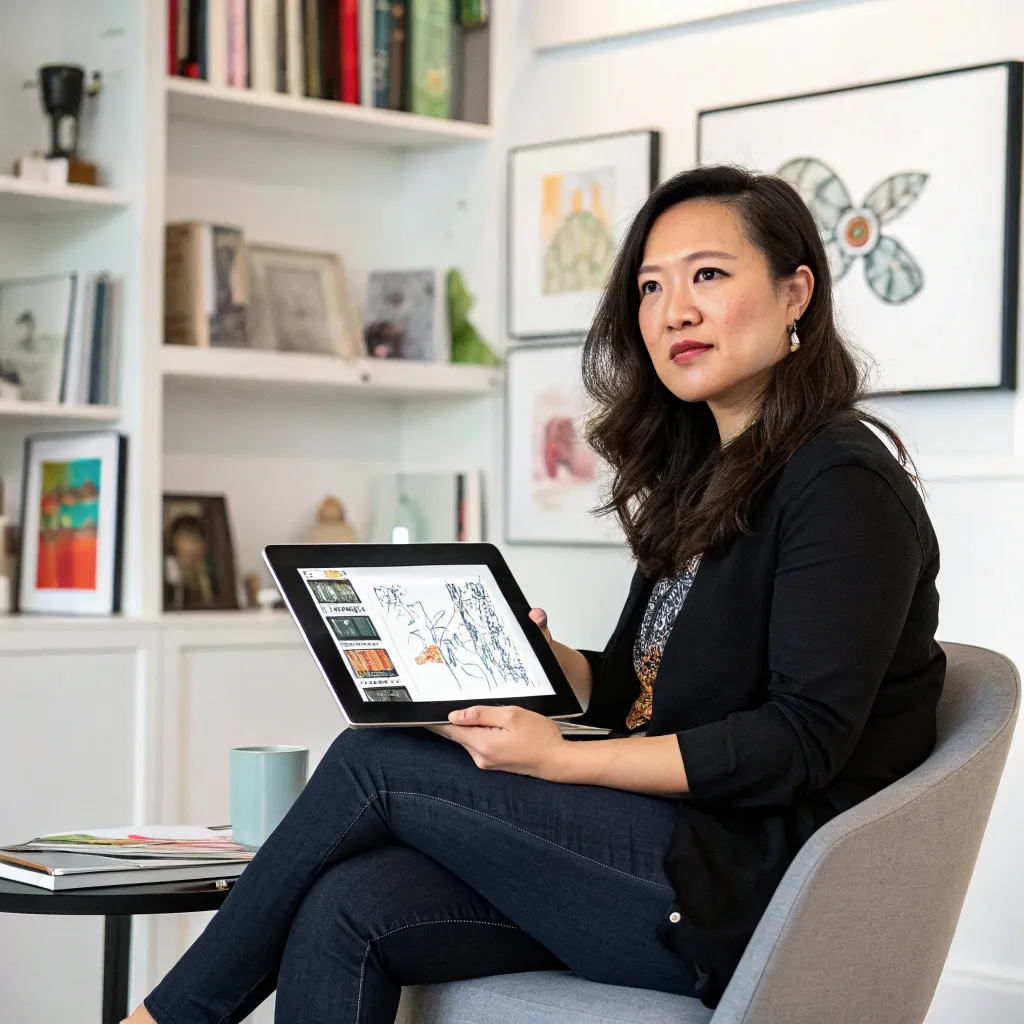 Sarah Nguyen showcasing her graphic design portfolio